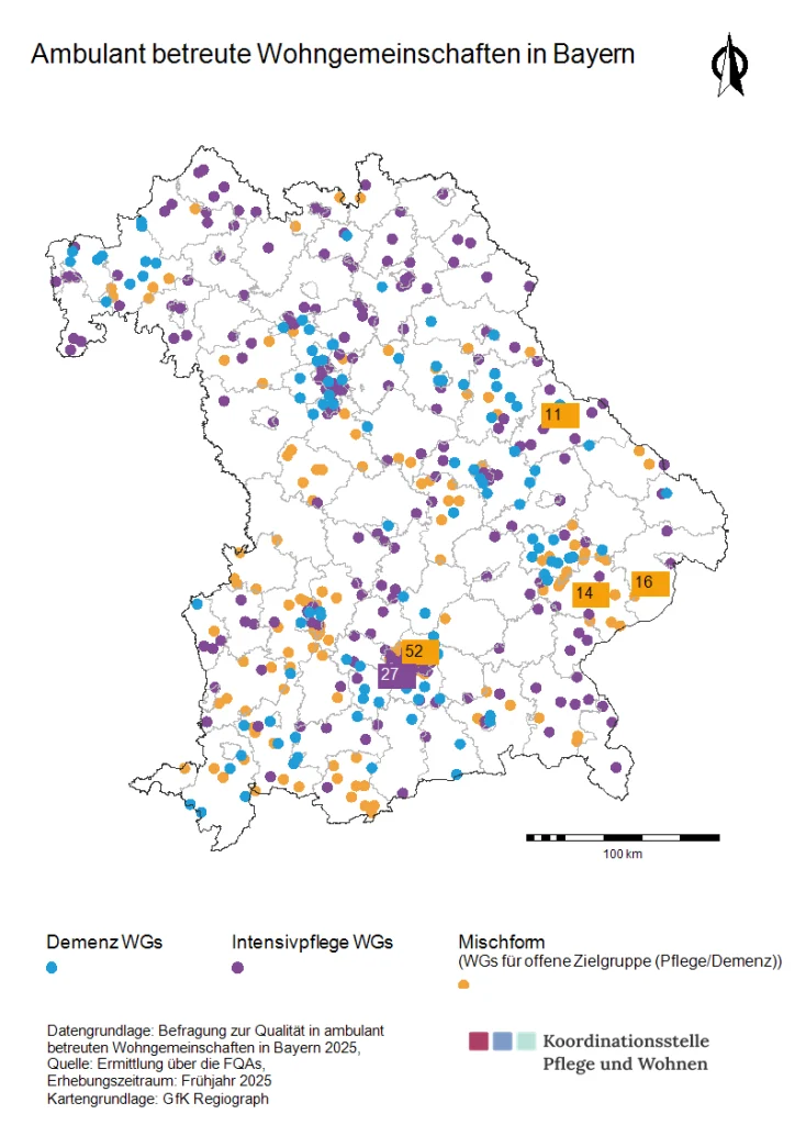 Verteilung der ambulant betreute Wohngemeinschaften in Bayern nach Zielgruppen 2025